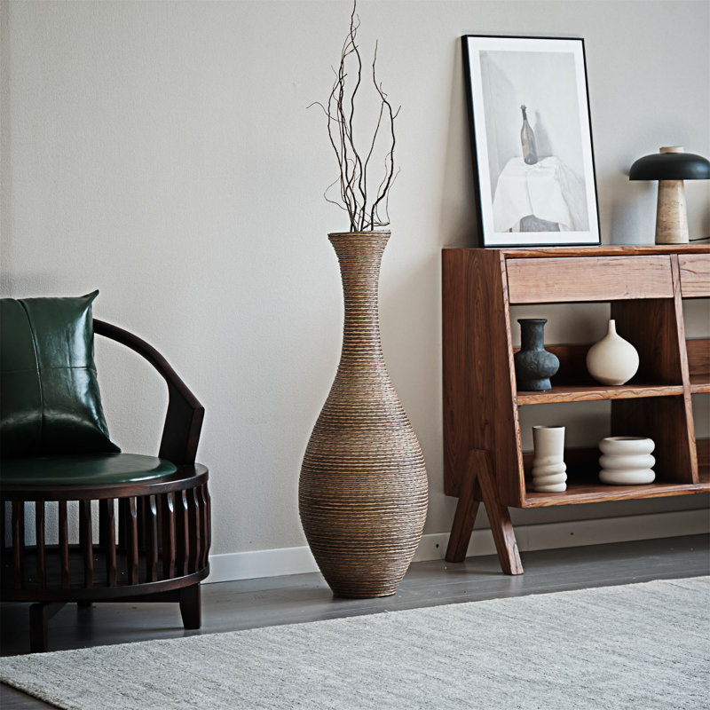 Artificial Rattan Floor Vase With Beige Finish, Perfect For Modern And Elegant Home Decor