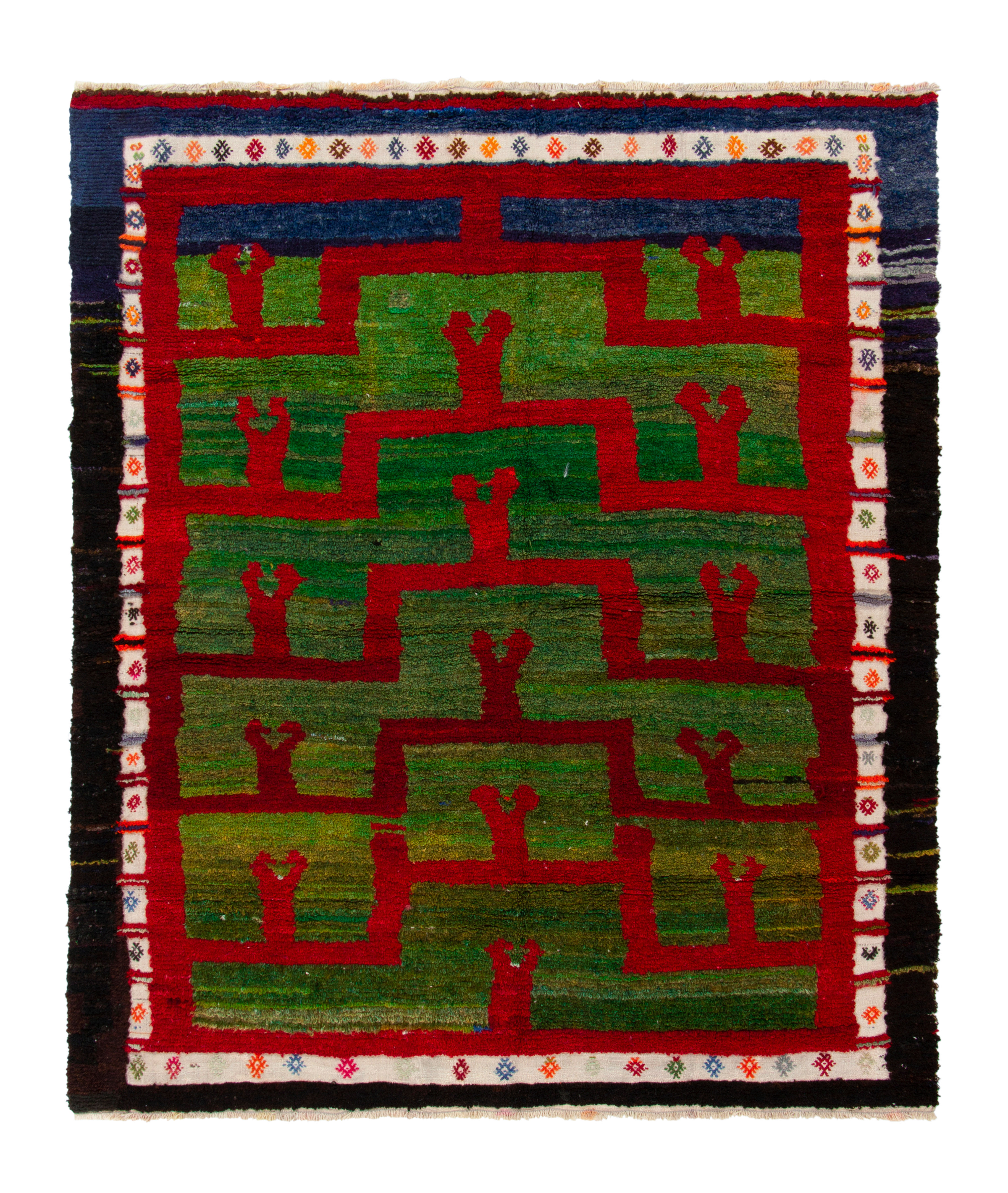 Rug & Kilim Pasha One-of-a-Kind 3'9 X 8'1 1960s Runner Wool Area Rug in  Green/Pale Blue/Pink