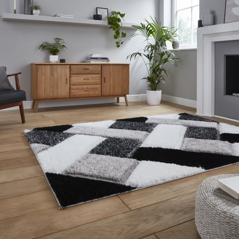 Machine Woven Black/White Rug, Rectangle 80 x 150cm