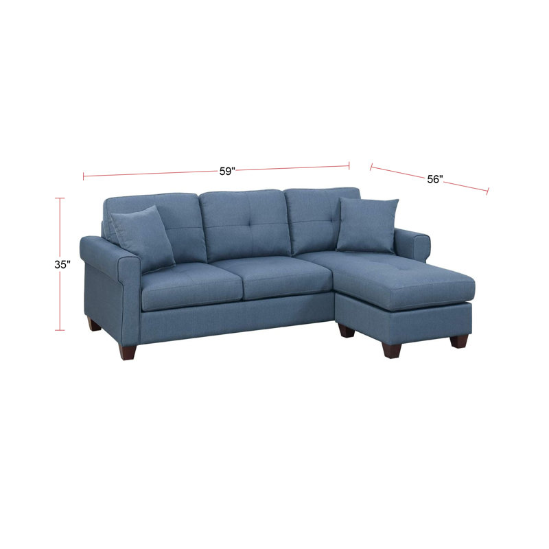 Cassity Upholstered L-Shaped Sectional Reversible, Blue Polyester, 35" H x 59" H x 56" D
