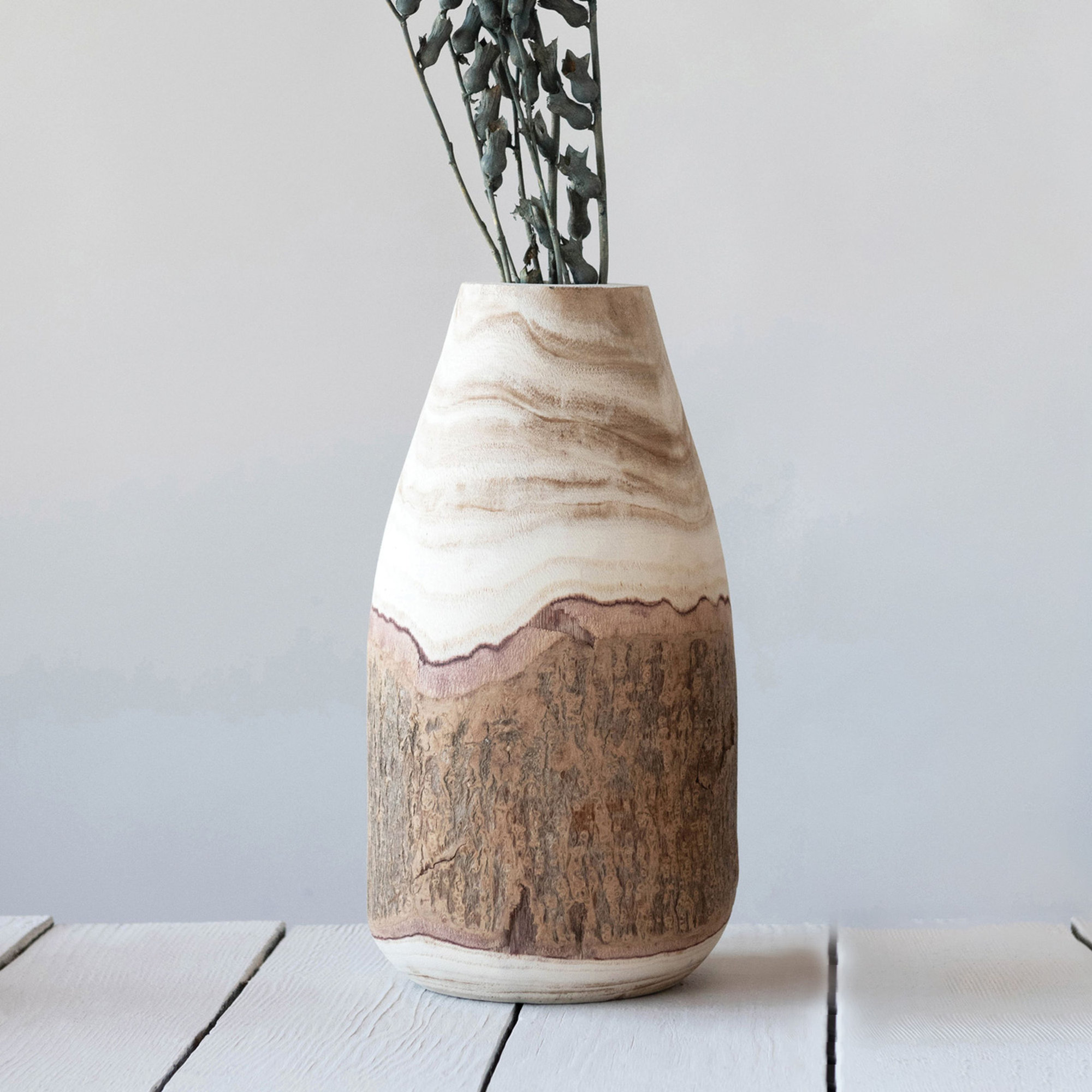 Kelly Wood Table Vase, 12.5"