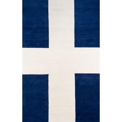 Navy Hand-Tufted Wool Geometric Rug