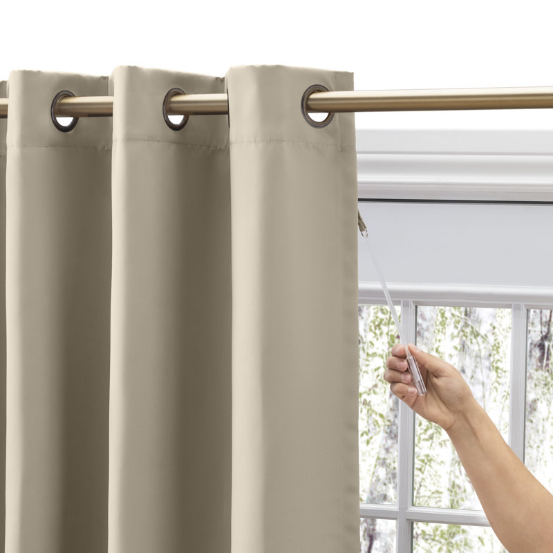 Ardelle Blackout Single Curtain Panel, 112" W x96" L, Putty with Antique Bronze Grommets