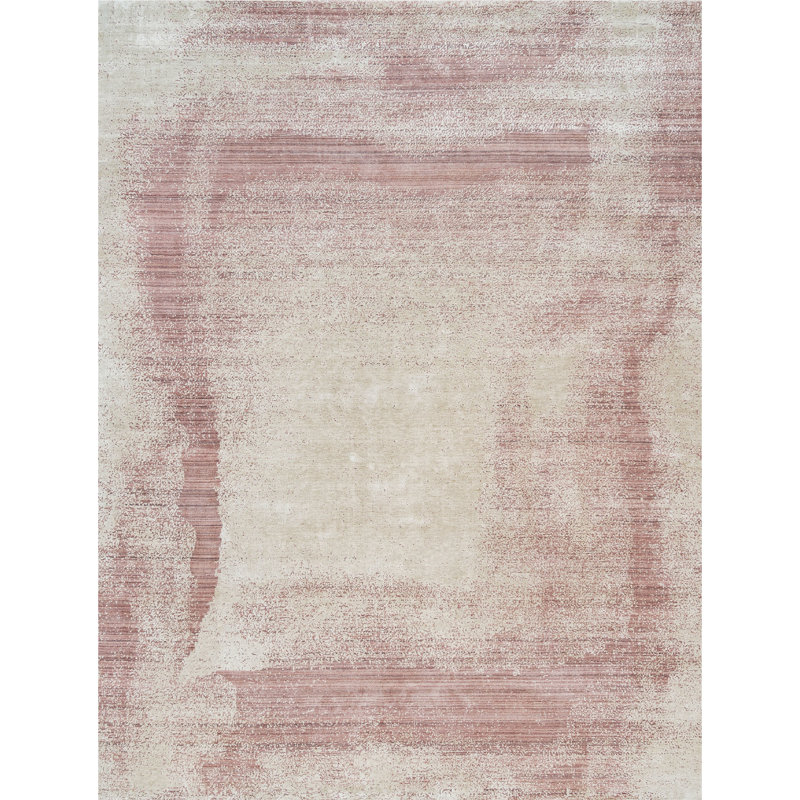 Hand Knotted Abstract Area Rug in Pink/Beige, Rectangle 10' x 14'