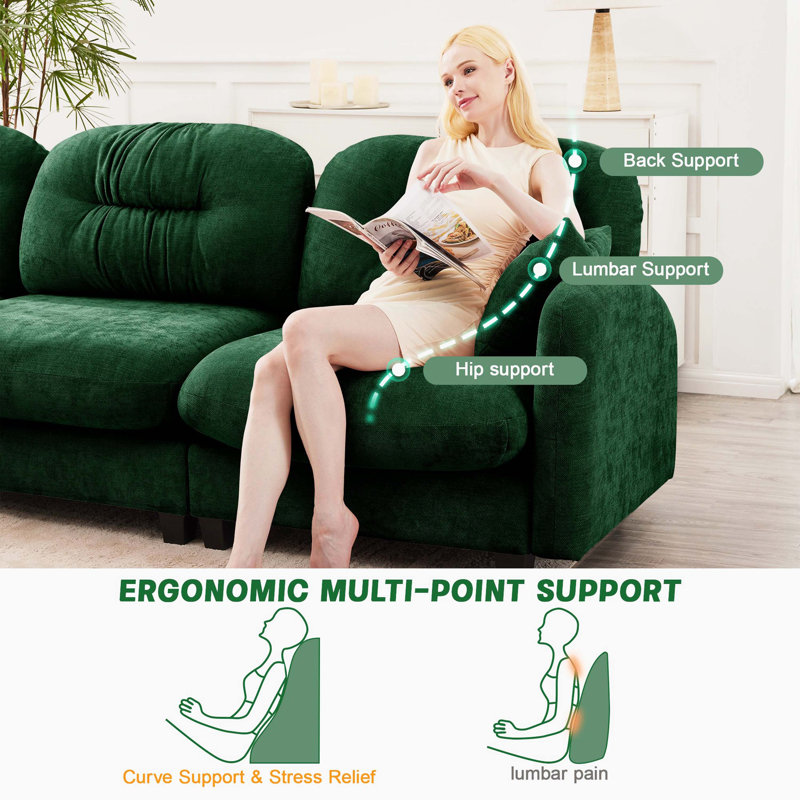 Canapé modulaire en L avec repose-pieds Cloud, Green Chenille