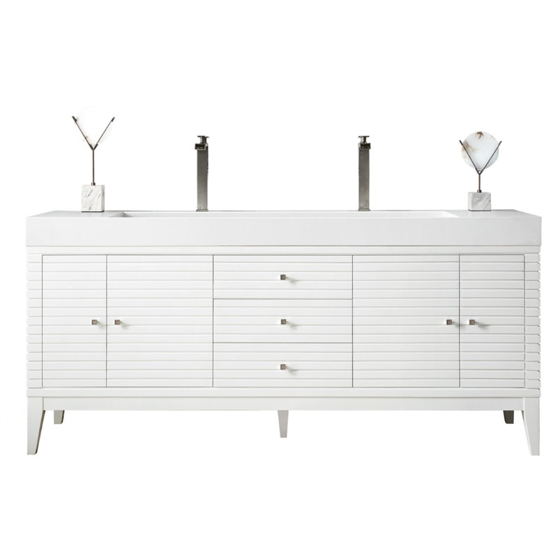 Meuble-lavabo double l 60 po Sarin, Gris crépuscule, Blanc lustré