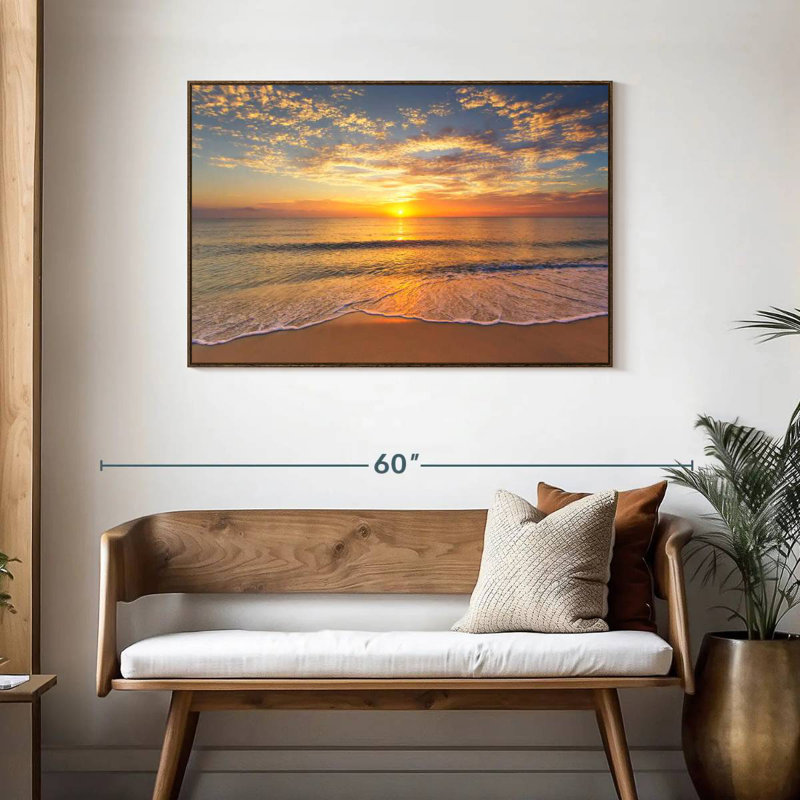 Vue apaisante sur l'océan, 43 po x 29 po, Cadre flottant en noyer