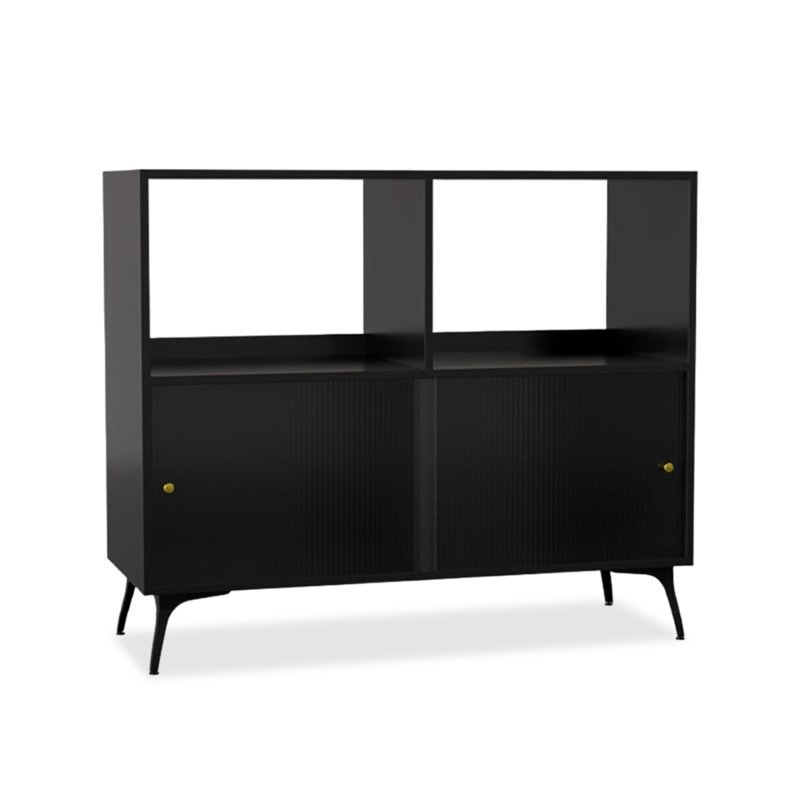Buffet en bois manufacturé noir, 33.46" H x 39.37" W x 15.75" D