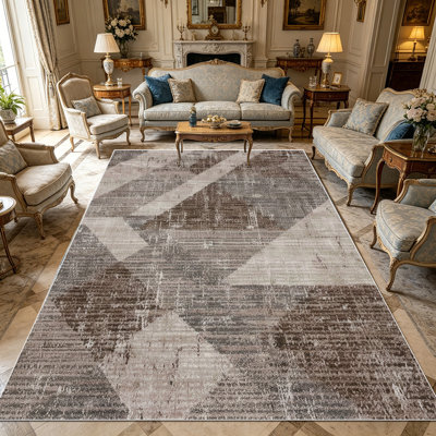 1 tapis géométrique brun patiné à motif patchwork patiné pour salon, doux, toutes saisons, facile à entretenir, lavable, convient à la table de salle à manger, à la chambre à coucher, au vestibule ...