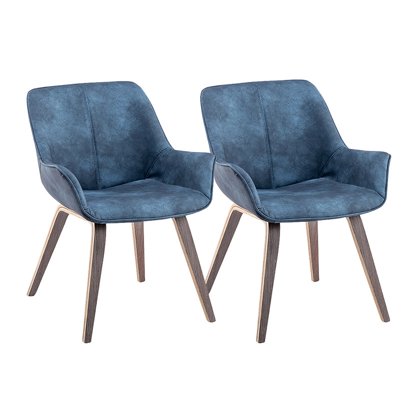 Chaise avec accoudoirs rembourrée Abubaker, Bleu, Chêne argenté, 2