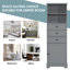 Grande armoire de rangement grise avec 3 tiroirs et tablettes réglables pour la salle de bain