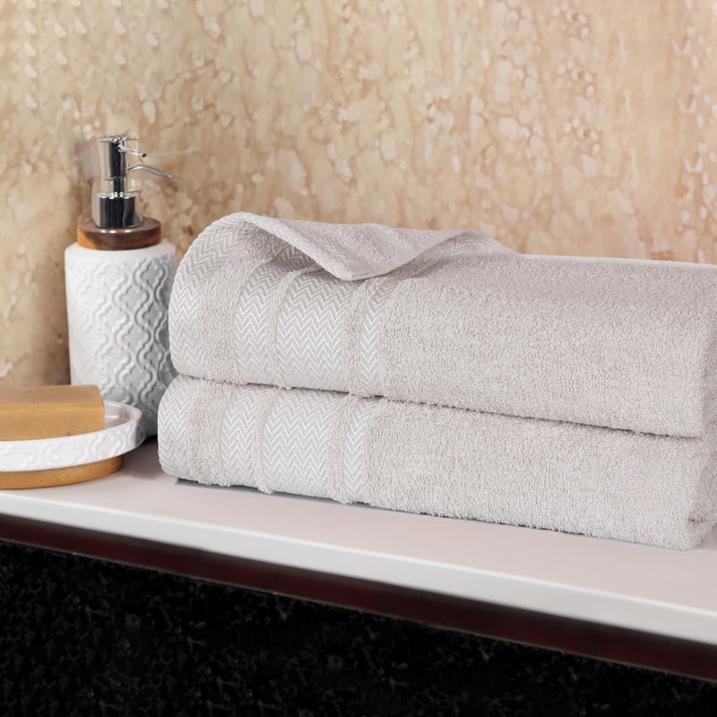 Graden Cotton Solid Dobby Border Plush Soft Absorbent Medium Weight Bath Sheet, Platinum