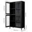Vitrine en métal noir avec tablettes réglables pour portes de couloir en verre trempé à 4 tablettes -