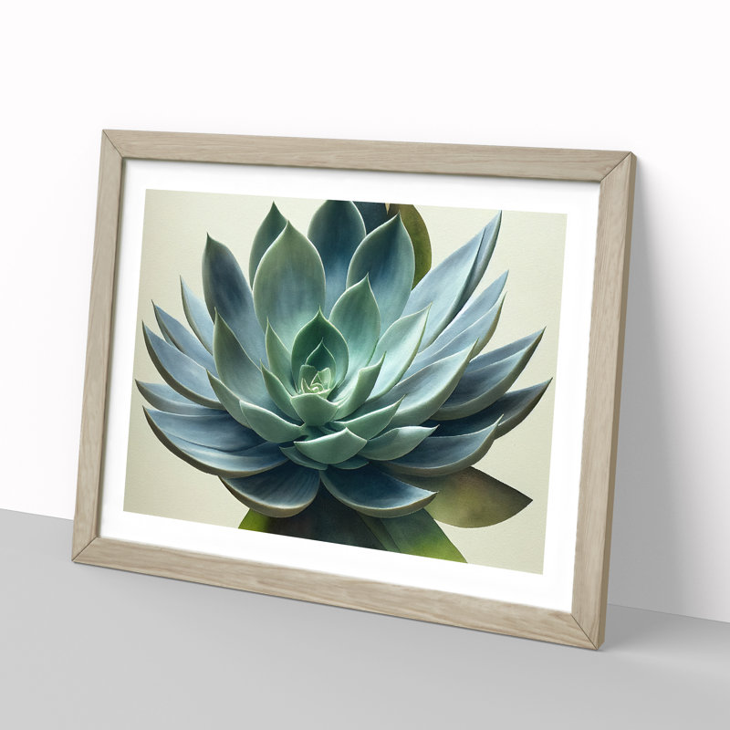 Watercolour Succulent Plant Vol.4 - Single Picture Frame Print, 25cm H x 34cm W, Light Grey/Brown