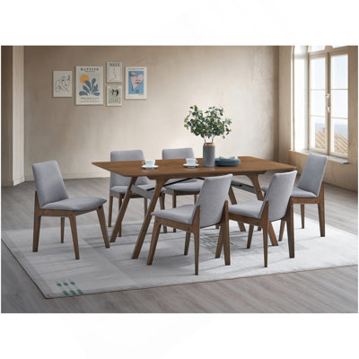 Casual Dining Furniture Set 7Pc Walnut Finish Dining Table And Upholstered Chairs Wooden Kitchen Set