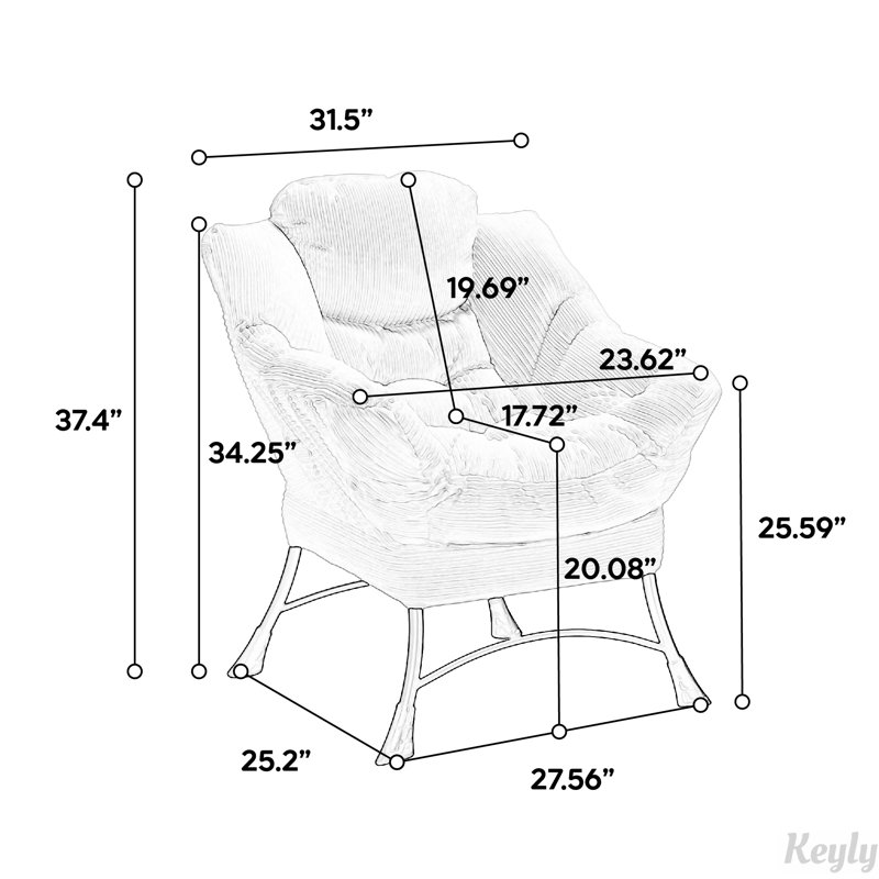 Chaise d'appoint moderne, douce et confortable avec repose-pieds, accoudoirs et poche latérale pour petits espaces