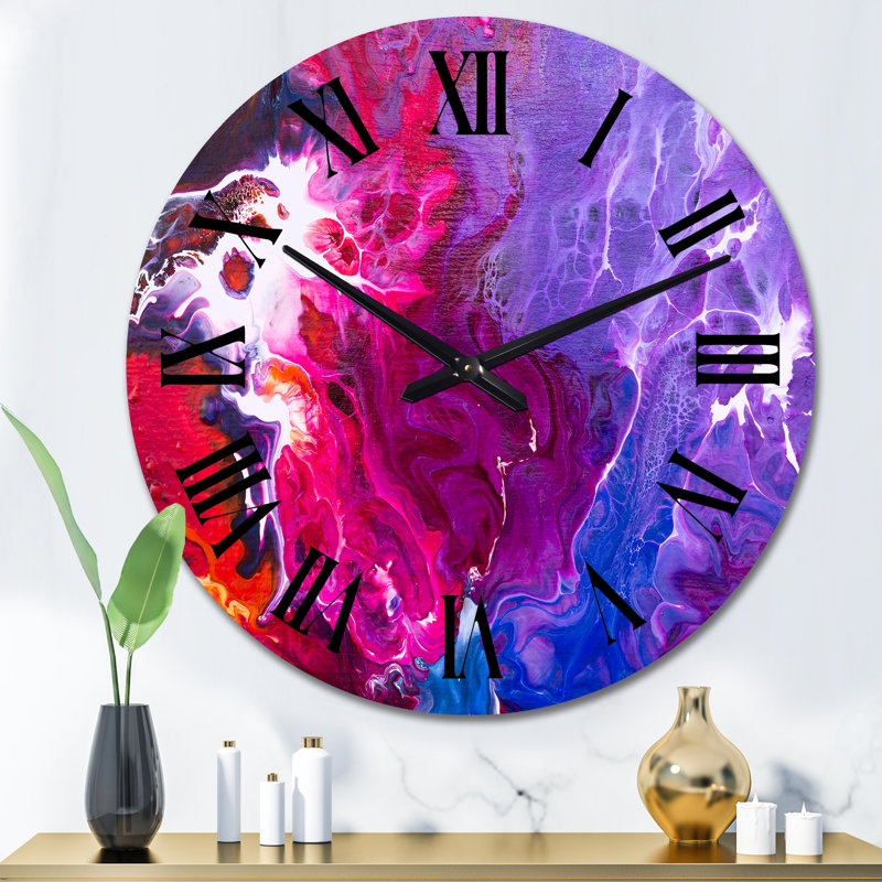Horloge murale moderne fuchsia, mauve, blanche et bleue, Grand
