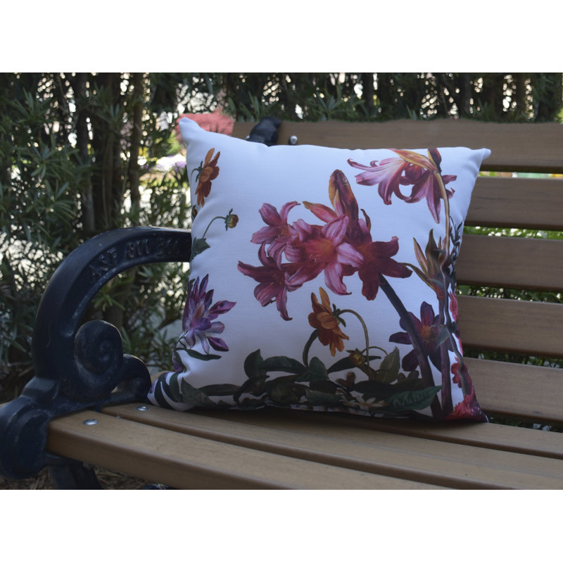 Housse et insert de coussin extérieur carré Fickle Florals, 16 po x 1 po, Blanc