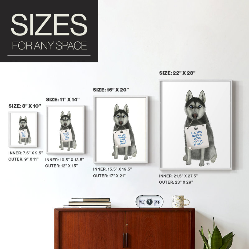 «Love and Husky», reproduction encadrée - bois massif, Cadre simple blanc, H 20 po x l 16 po