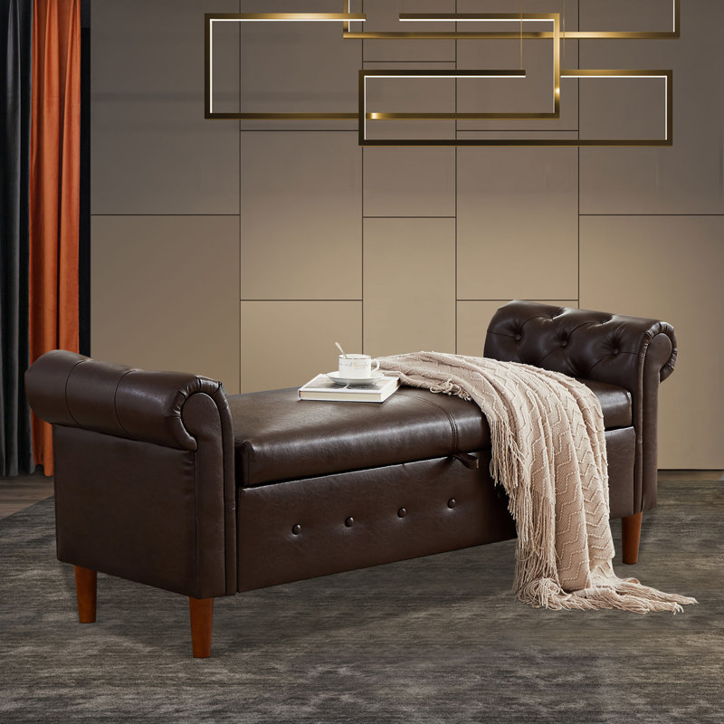Banc de rangement en similicuir Destefanis, Brun