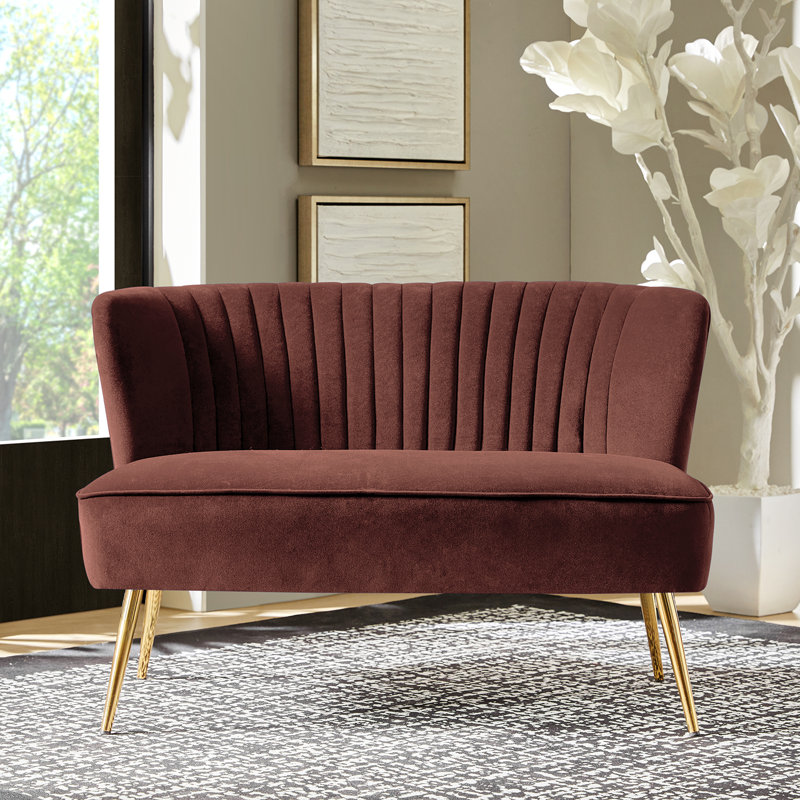 Euclid 47" Velvet 2-Seat Armless Loveseat, Burn Brick