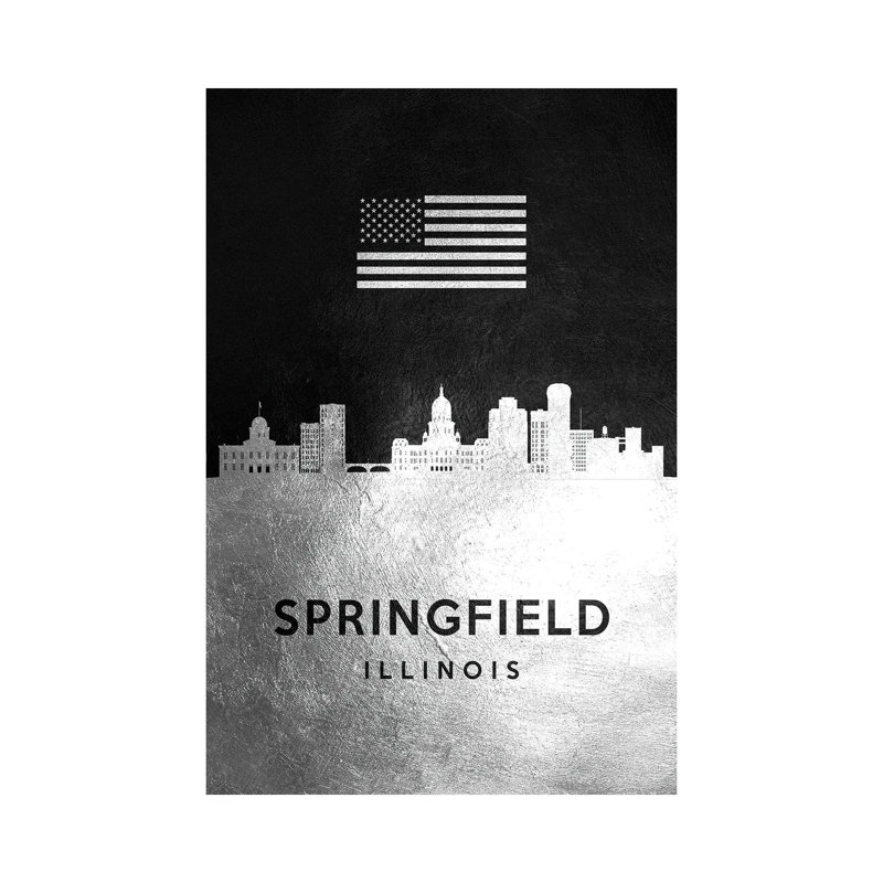 Springfield Illinois Silver Skyline 1 Piece Wrapped Canvas Painting, 30.48 cm H x 45.72 cm W x 1.91 cm D