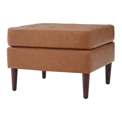 Luna Modern Faux Leather Upholstered Ottoman with Tufted Design and Solid Wood Legs