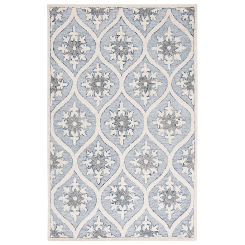 Griswalda Metro Hand Tufted Wool And Cotton With Latex Floral Rug, Rectangle 8' x 10'