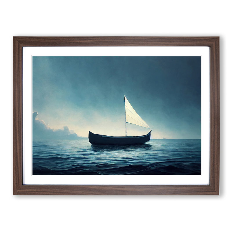 Solo Sailing Boat Vol.2 - Framed Print, 25cm H x 34cm W x 2cm D, Walnut
