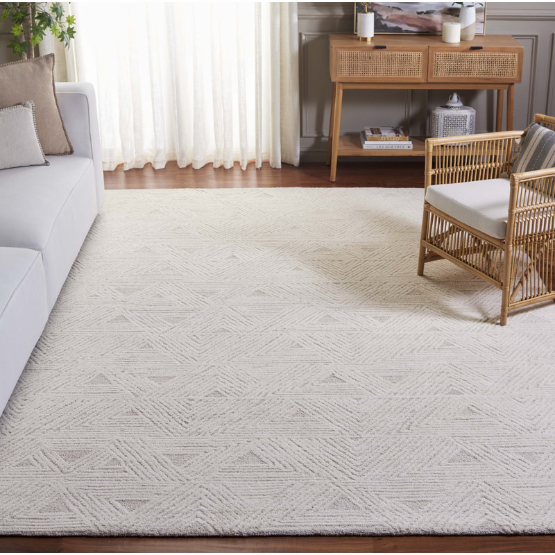 Eulamae Ebony Hand Tufted Wool/Cotton Geometric Rug in Ivory/Beige, Rectangle 8' x 10'
