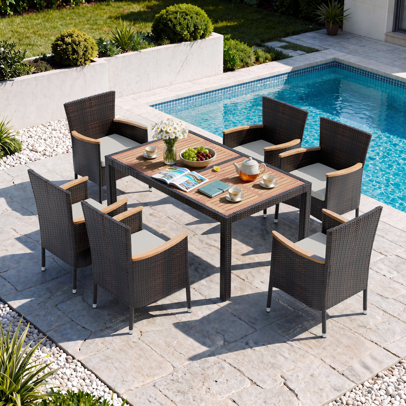 Autymn 6-Person Outdoor Patio Dining Set with Cushions, 6, Brown
