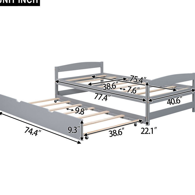Lit plateforme gris simple avec lit gigogne - Stabilité de la chambre dans l'amélioration de l'espace