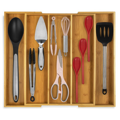 Kitchen Drawer Organizer - Expandable Utensil Drawer Organizer For Kitchen, Cutlery Tray & Silverware Organizer, 3-5 Slots - Bamboo Organizer For Utensils & Flatware (Natural)