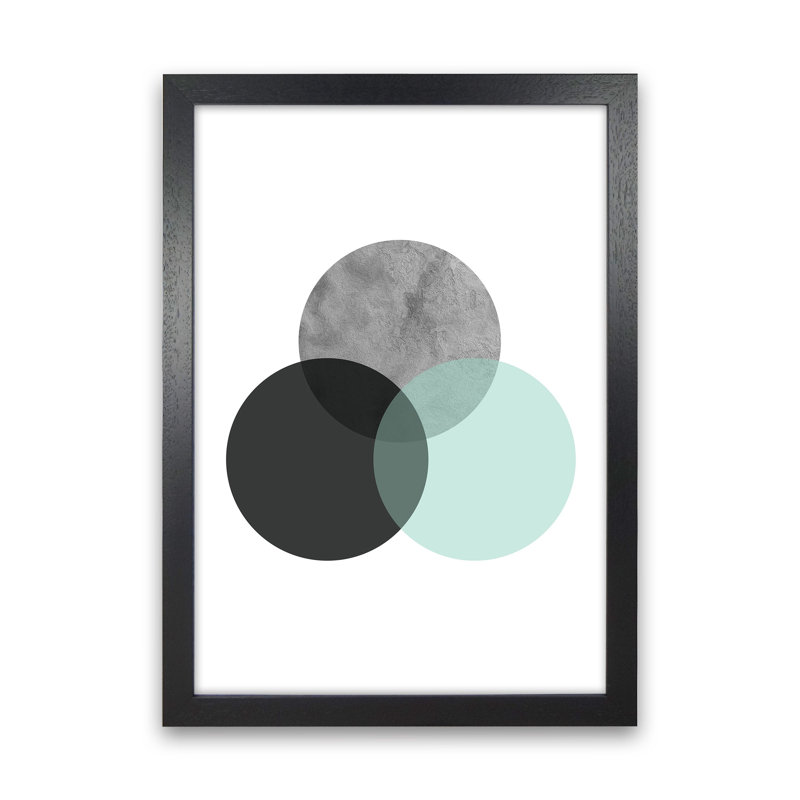 Geometric Mint And Black Circles by Pixy Paper - Print, 84cm H x 59.4cm W x 3cm D, Black Framed