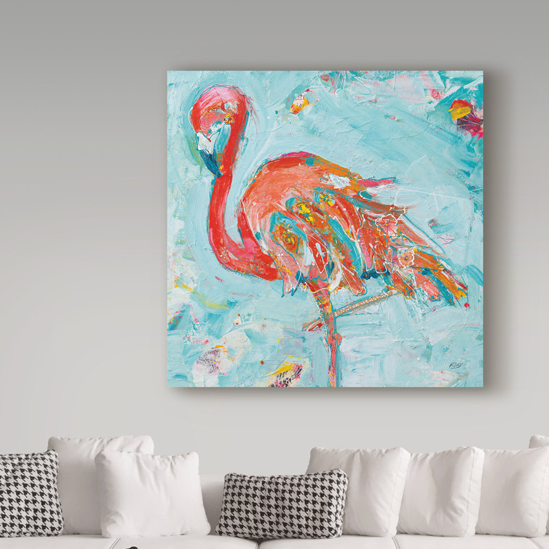 « flamant rose brillante », reproduction de peinture à l’acrylique sur toile tendue, H 35 po x l 35 po x P 2 po