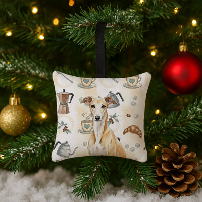 Ornement carré en tissu Fawn Whippet Coffee