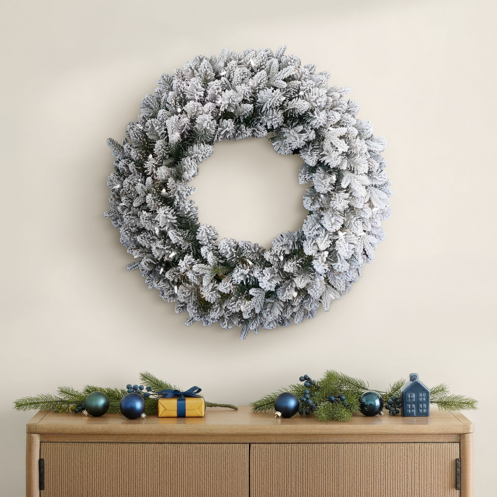 The Holiday Aisle® 24in. Iceland Fir Wreath with Battery Operated LED Lights