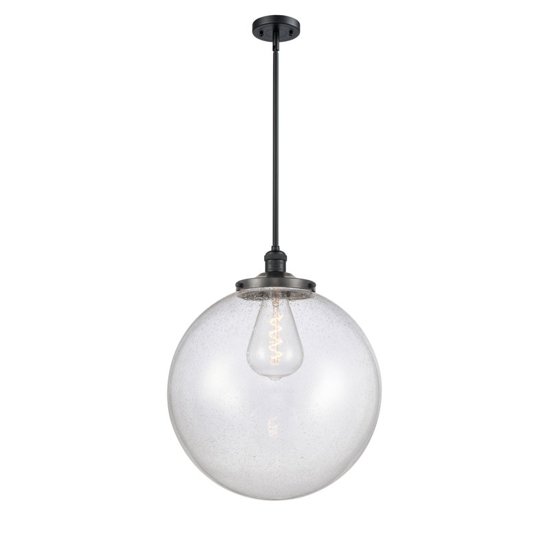 Luminaire suspendu simple à 1 lumière Frederick, Noir mat, Grainé