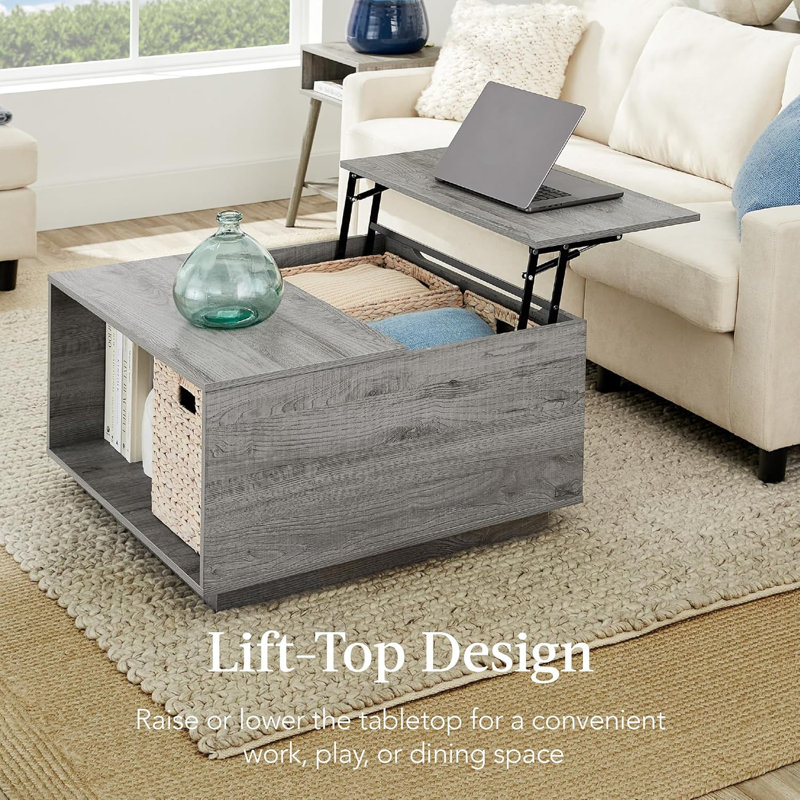 Gray Square Engineered Wood Lift-Top Coffee Table with Storage