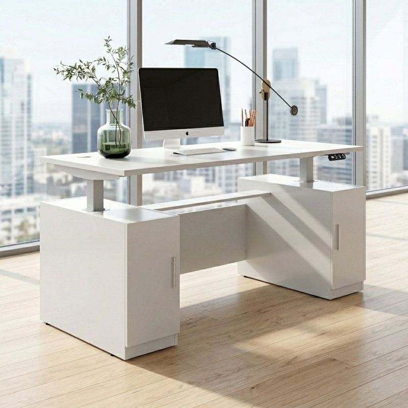 Neeharika Height Adjustable Modern Executive Standing Desk, White