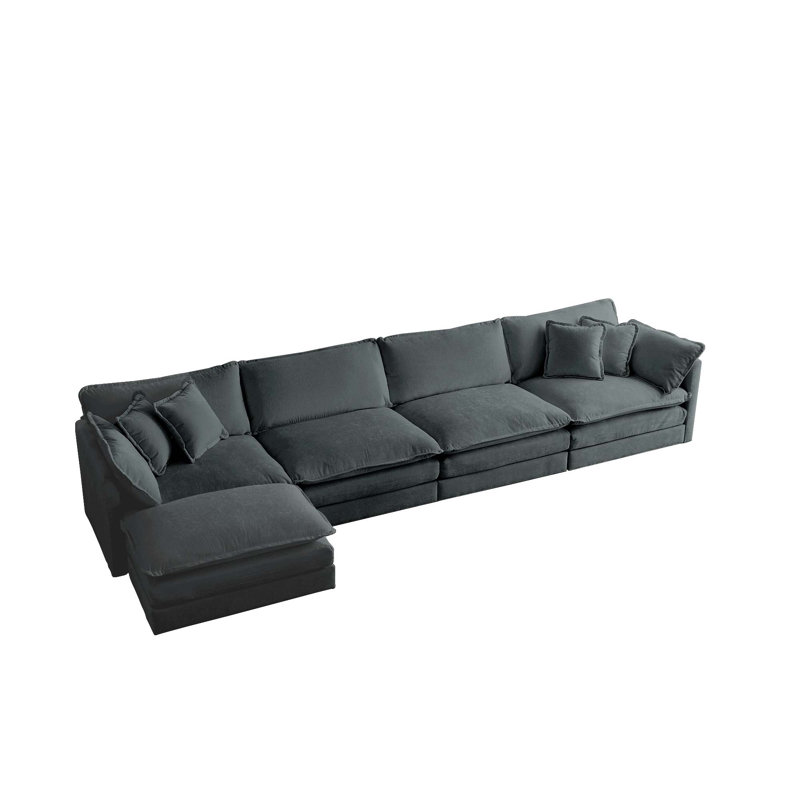 Canapé modulaire modulaire en U convertible 5 places avec 1 repose-pieds, Chenille grise