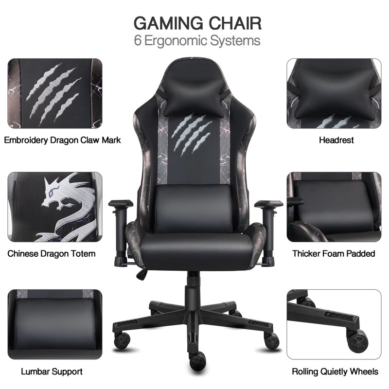 Inbox Zero Adjustable Reclining Ergonomic Swiveling PC & Racing Game Chair in Black