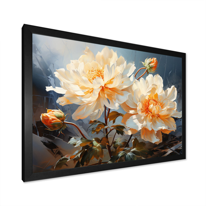 White Affodils Romantic Impression I - Floral Wall Art Living Room, Cadre simple noir, H 34 po x l 44 po x P 1,5 po