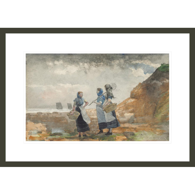 Three Fisher Girls Tynemouth by Winslow Homer -Framed Giclee Print, 15.52" H x 21.75" W