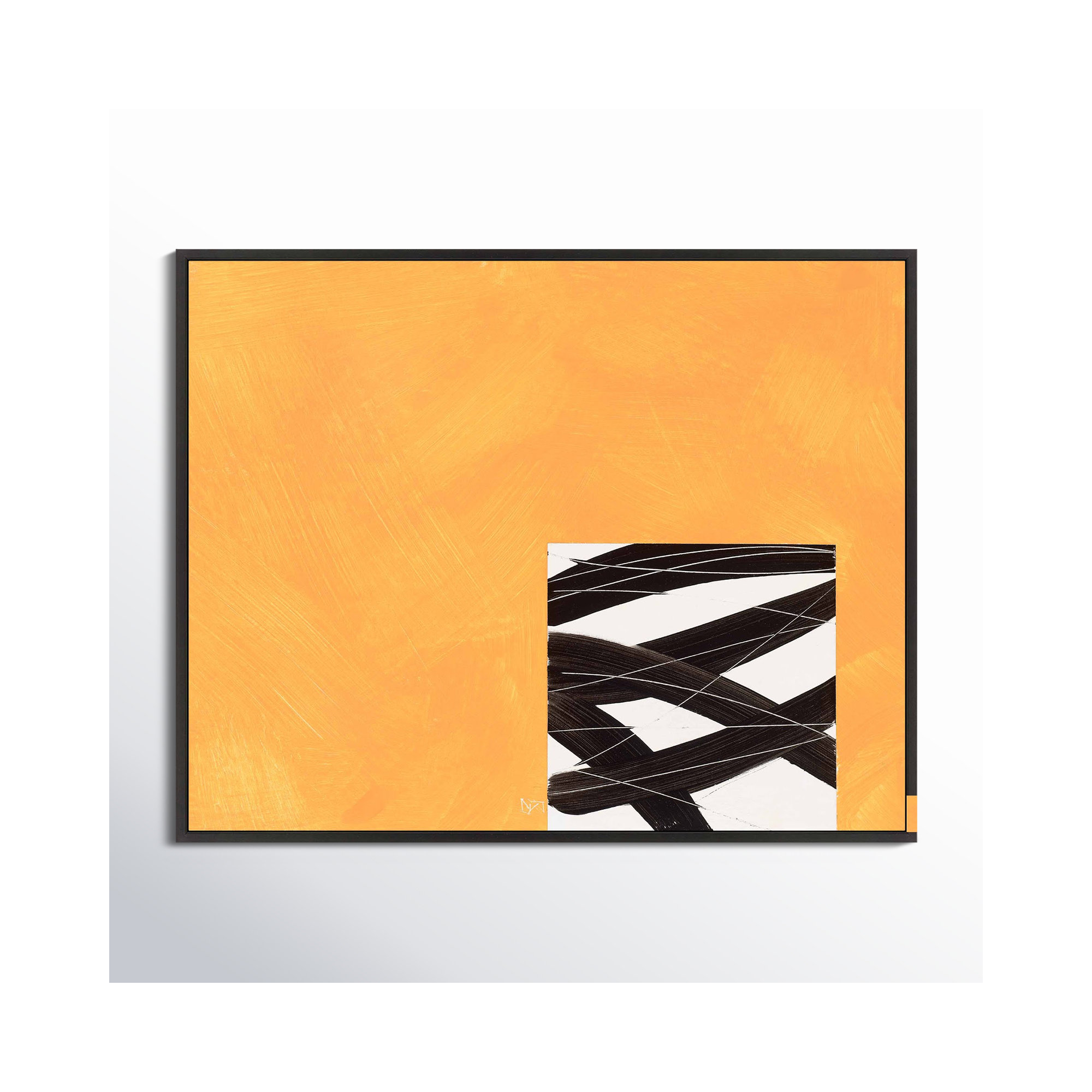 Composition With Yellow 2 by Robert Kamnatnik, 14" H x 20" W x 1.38" D, Black Framed Canvas