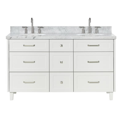 Ariel Monrow 61 Inch Double Oval Sink Bathroom Vanity With Italian Carrara Marble Countertop