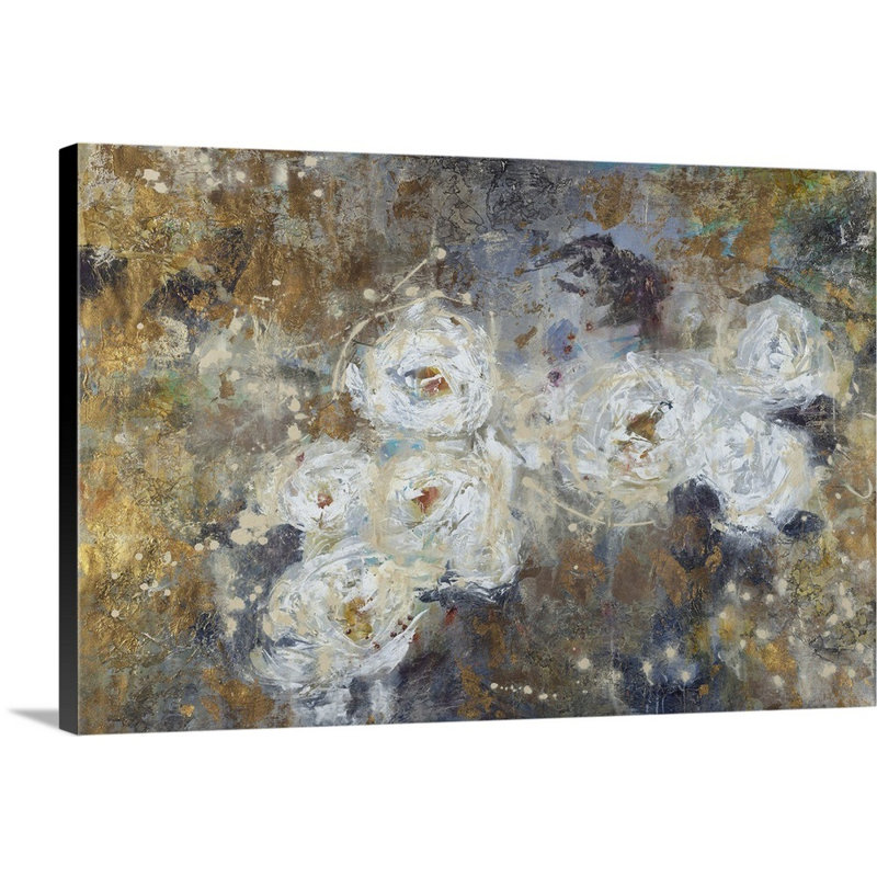 « golden fleurings », peinture sur toile, Toile tendue, H 32 po x l 48 po x p 1,25 po