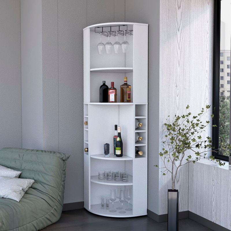 5-Shelf White Corner Bar Cabinet For Home - Optimizes Room, And Chic 5 Shelf Entertaining Fits Corners Precisely,, White