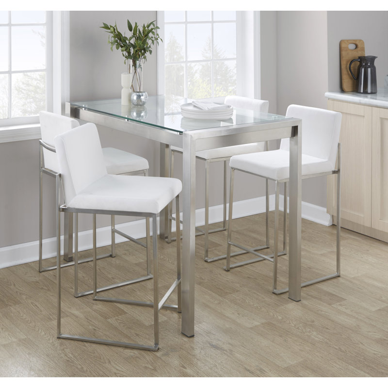 Tabouret de bar et de comptoir à dossier haut Brieon (ensemble de 2), Acier inoxydable, Velours blanc