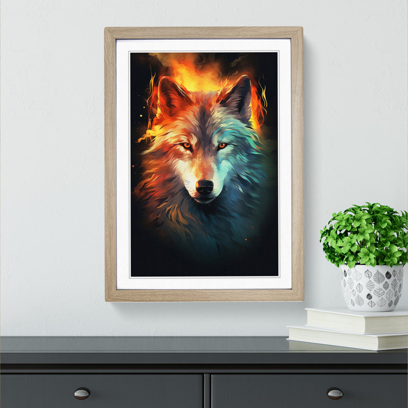 XYZ-FRM-V1223-1691 Wolf Digital No.2 - Single Picture Frame Print on Wood, Oak, 46cm H x 34cm W x 2cm D